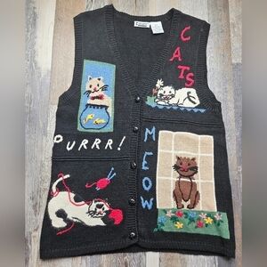 Vintage Cat Sweater Vest Capacity Petite Small